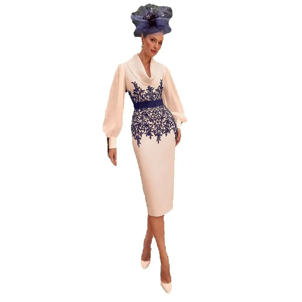 Customized Ivory Mother of the Bride Dress – Contrast Color Lace Tea-Length Gown