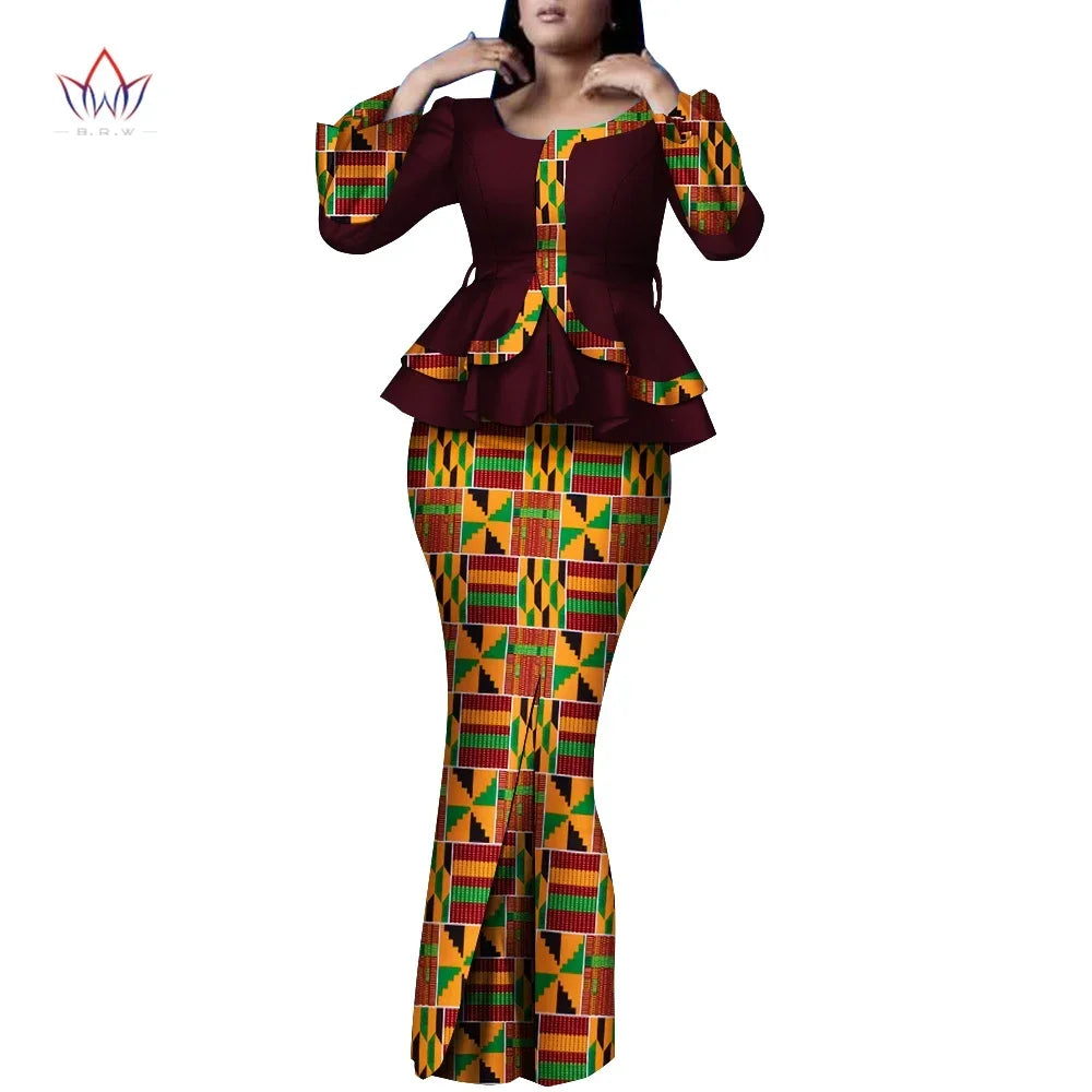 🌞 Summer African Traditional Outfit for Women – Bazin Riche Top & Skirt Set (WY9926)