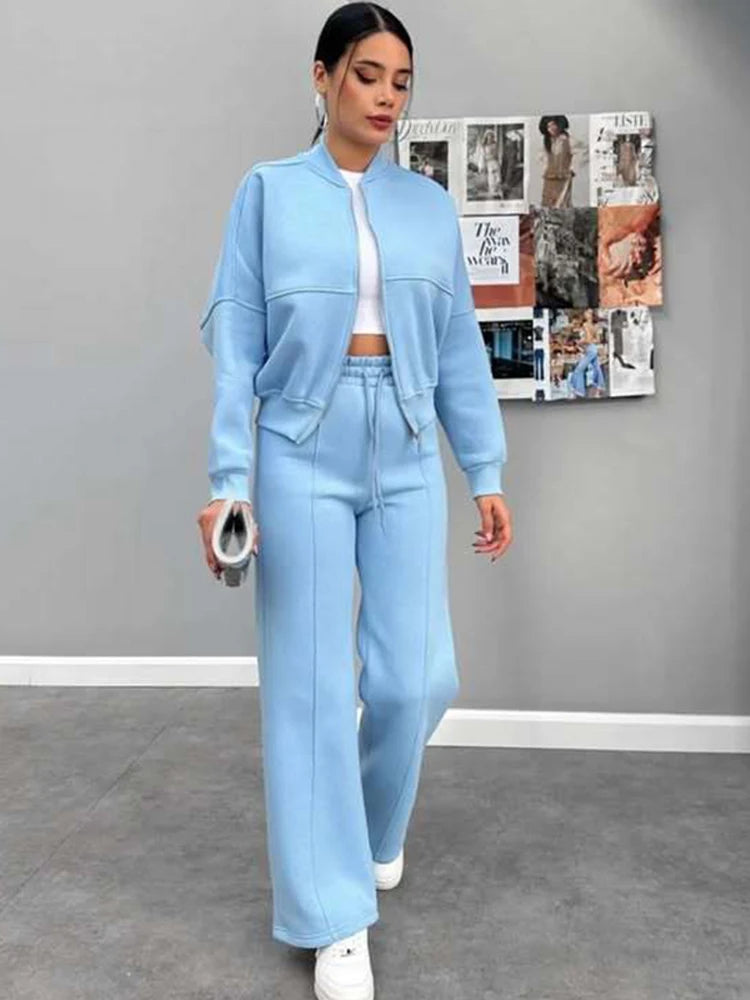 Women’s Solid Hoodie & Long Pants Set – Chic Casual 2‑Piece Suit (2025 Collection)
