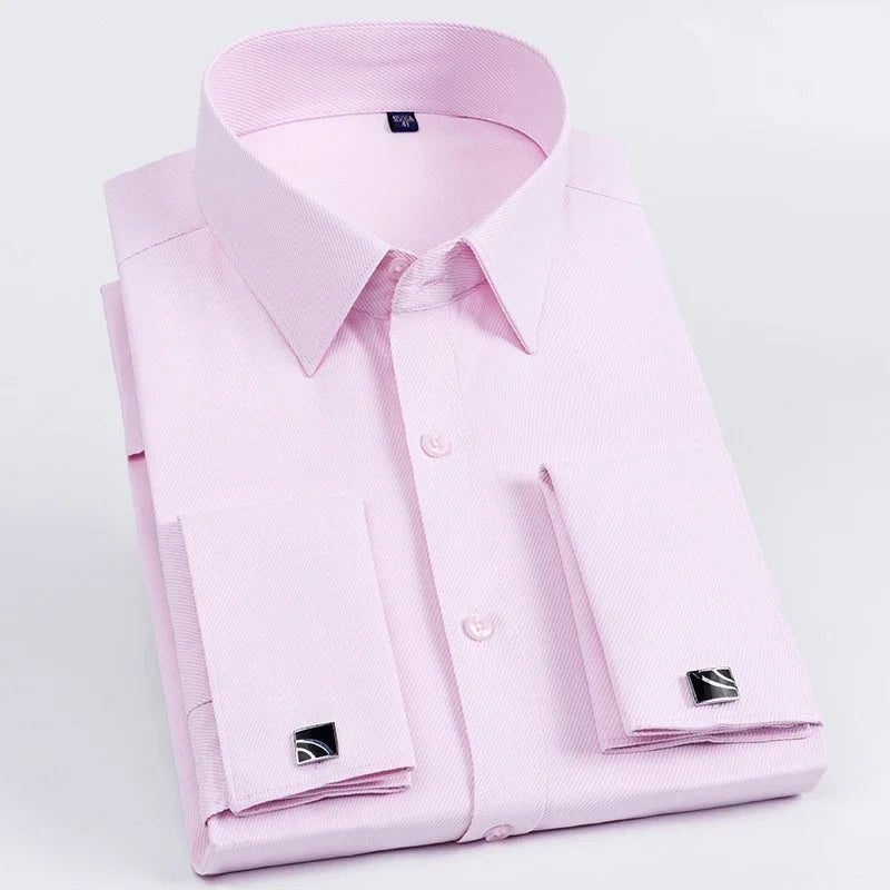 Men’s French Cuff Dress Shirt – Long Sleeve Slim Fit Tuxedo Shirt with Cufflinks