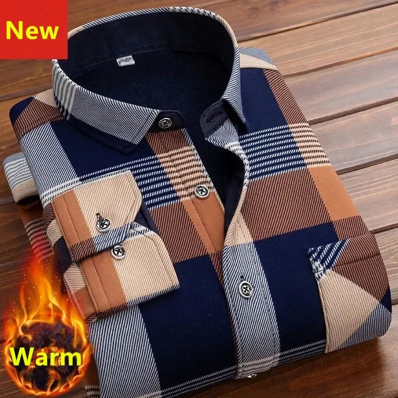 2025 Men's Autumn-Winter Plaid Shirt – Thick, Warm & Stylish