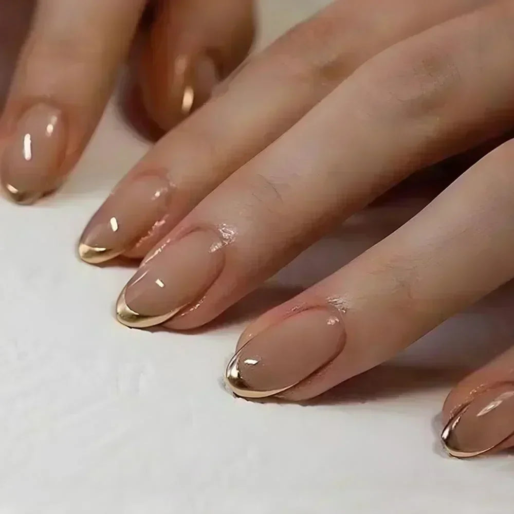 💗 24pcs French Almond Press-On Nails – White Edge with INS Pink Style