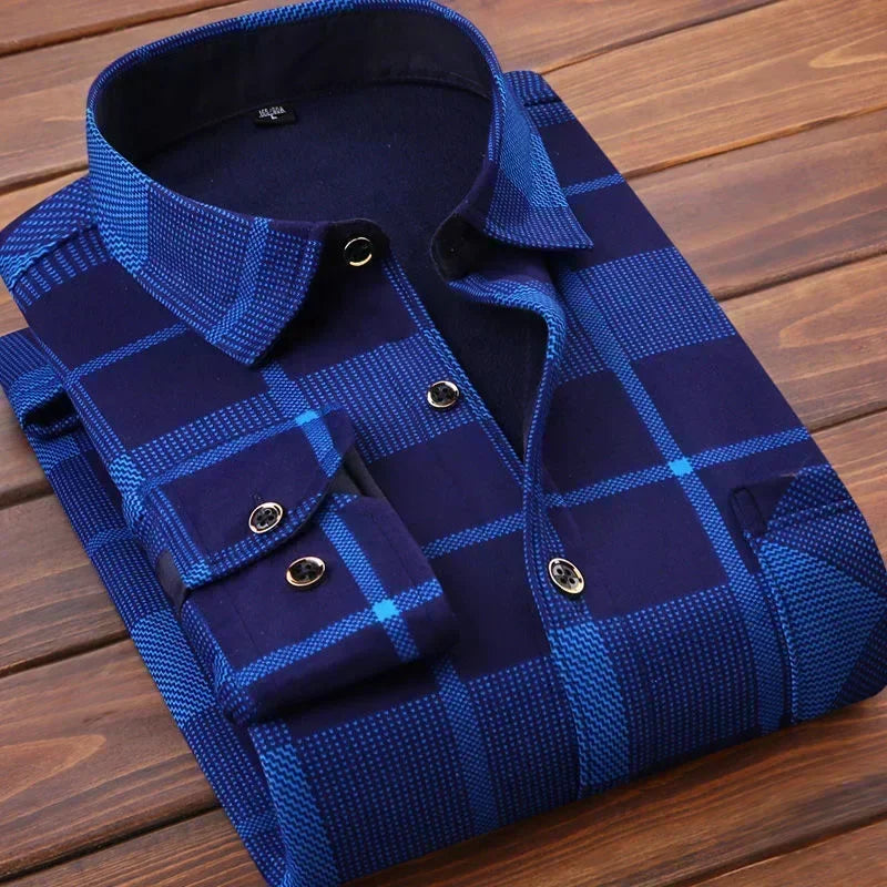 2025 Men's Autumn-Winter Plaid Shirt – Thick, Warm & Stylish