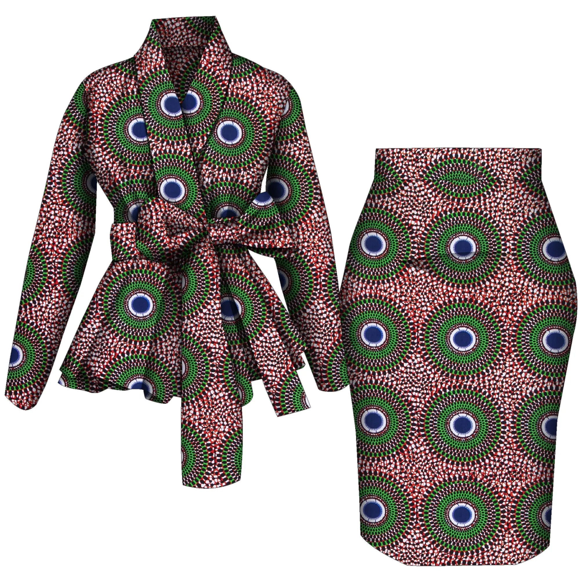 🌺 African Women Top & Skirt Set – Long Sleeve Ankara Print Suit (WY10871)