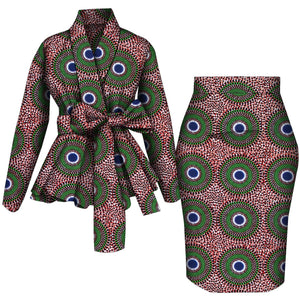 🌺 African Women Top & Skirt Set – Long Sleeve Ankara Print Suit (WY10871)