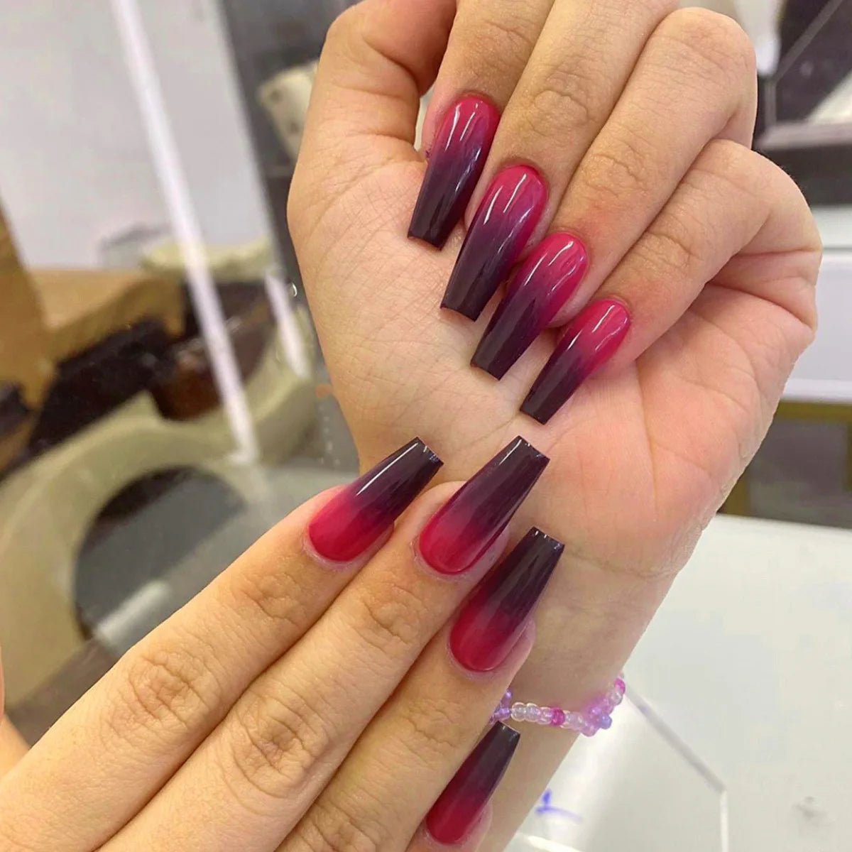 🐻 24pcs Extra Long Square Press-On Nails – 3D Bear & Bow with White French Tips