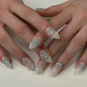 🌸 24pcs Pink Almond Press-On Nails – Sweet Summer Floral with Pearls