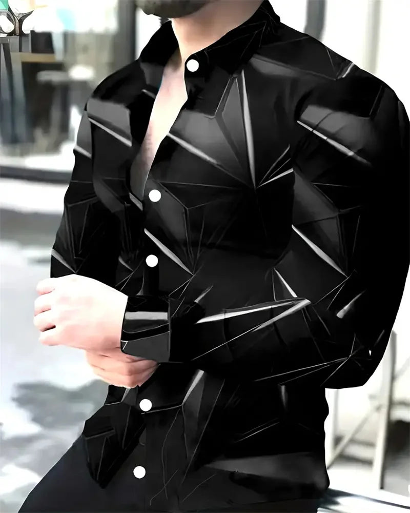Fashion Men's Long Sleeve Shirts – 3D Geometric Print