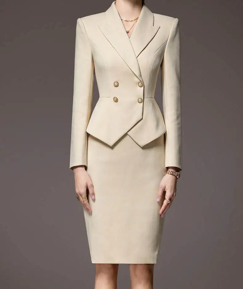 Business Summer Women’s Suit – 2-Piece Jacket & Skirt Set with Peak Lapel