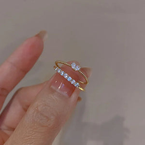 💛 2pcs/set Gold Color Heart Zircon Adjustable Rings