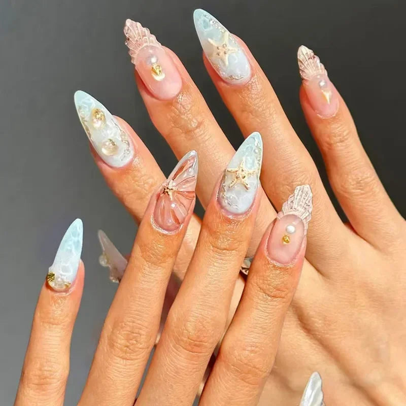 🌿 24pcs Flora Almond Press-On Nails – Mori Girl Ballet-Inspired Beauty