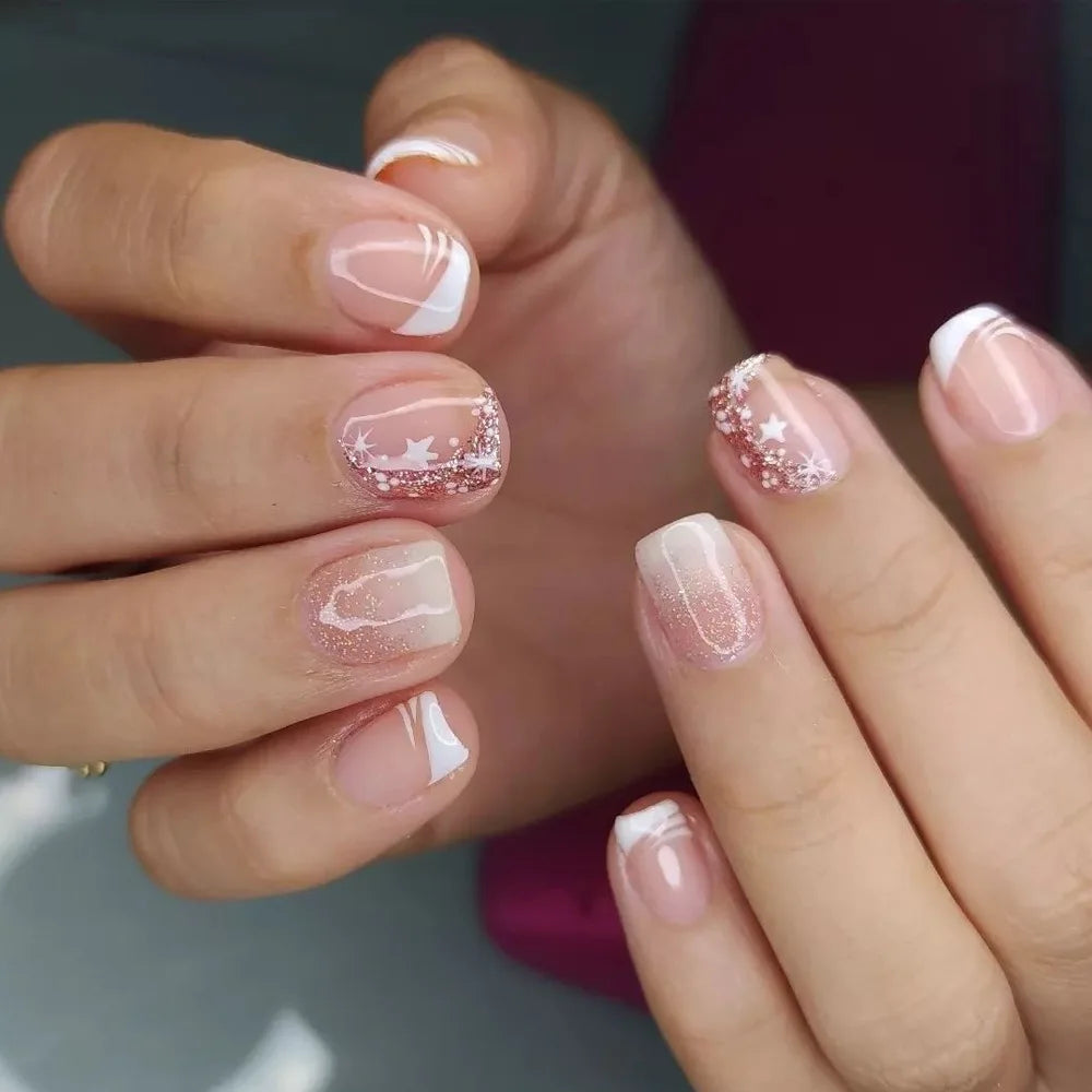 🤍 24pcs Nude White French Press-On Nails – Short Square, Simple & Stylish