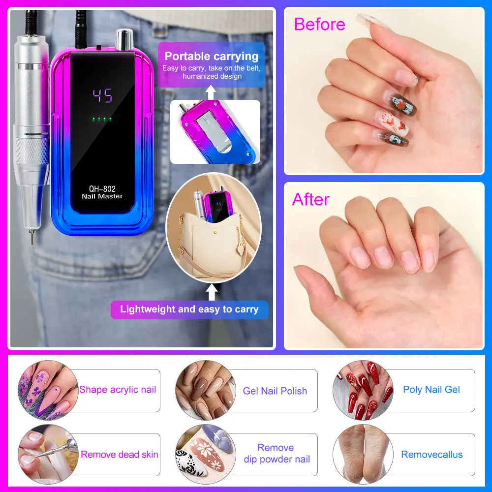 💅 45000 RPM Rechargeable Electric Nail Drill Machine
