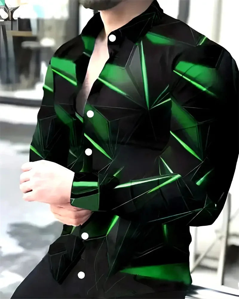 Fashion Men's Long Sleeve Shirts – 3D Geometric Print