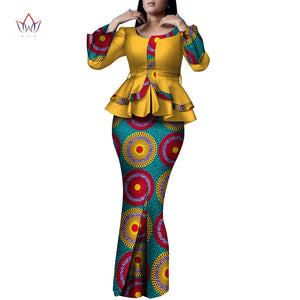 🌞 Summer African Traditional Outfit for Women – Bazin Riche Top & Skirt Set (WY9926)