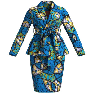 🌺 African Women Top & Skirt Set – Long Sleeve Ankara Print Suit (WY10871)