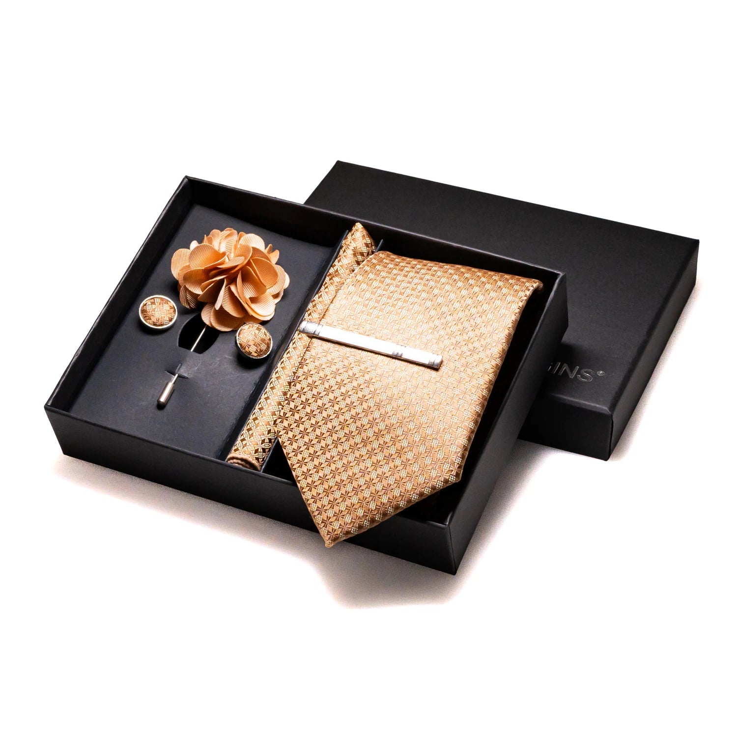 Orange Plaid Silk Wedding Tie Set – Luxury Gift Box Edition