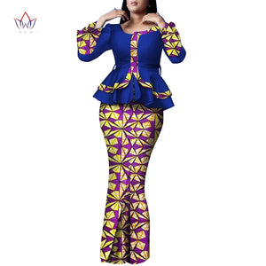 🌞 Summer African Traditional Outfit for Women – Bazin Riche Top & Skirt Set (WY9926)