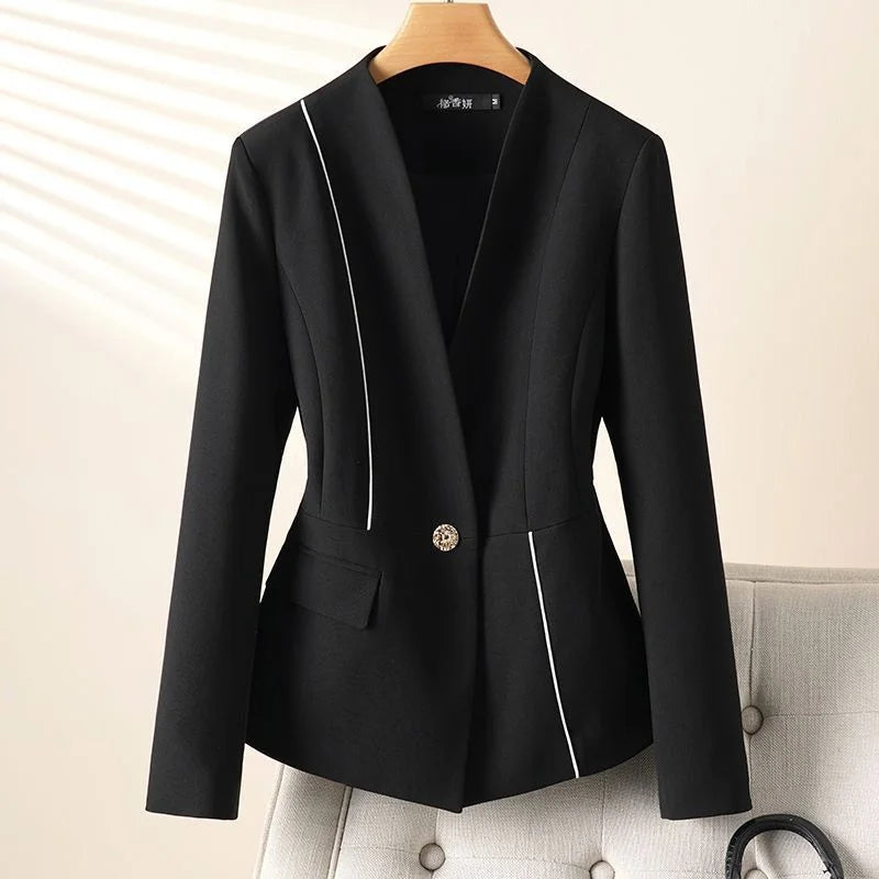Good‑Looking Splice Collarless Suit Jacket — Women’s 2026 New Short Blazer