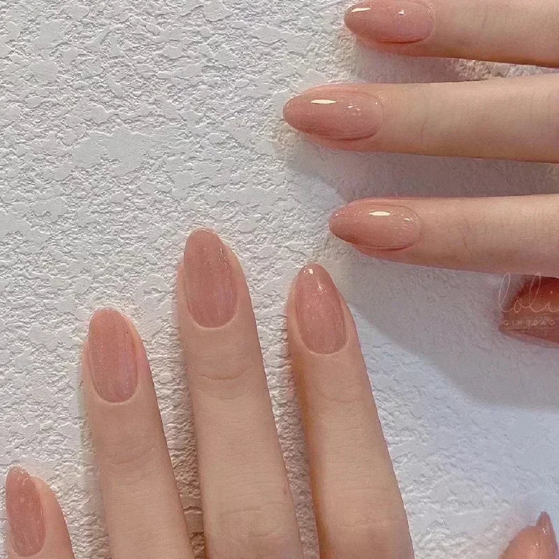 💗 24pcs French Almond Press-On Nails – White Edge with INS Pink Style