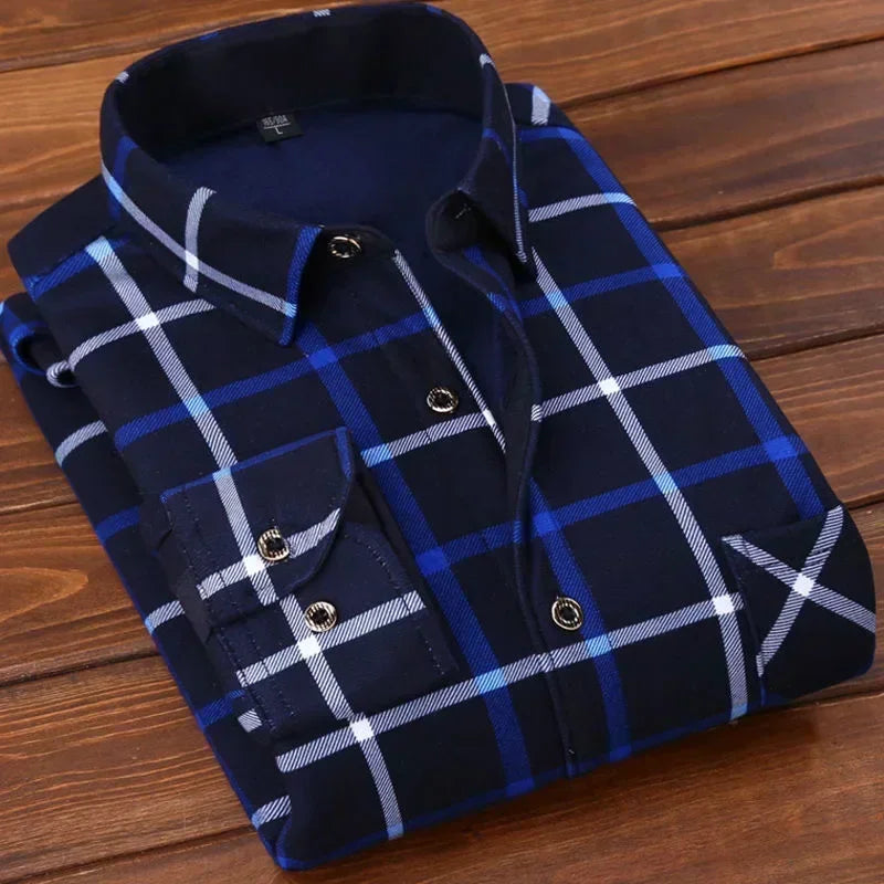 2025 Men's Autumn-Winter Plaid Shirt – Thick, Warm & Stylish