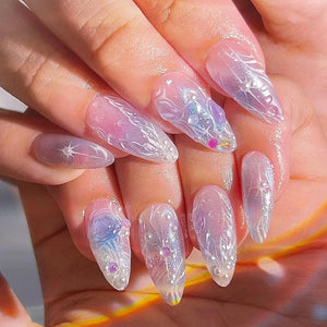 🌿 24pcs Flora Almond Press-On Nails – Mori Girl Ballet-Inspired Beauty
