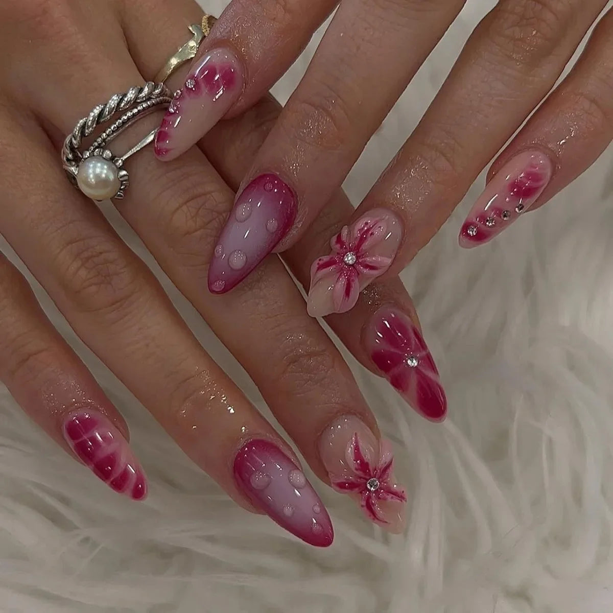 🌿 24pcs Flora Almond Press-On Nails – Mori Girl Ballet-Inspired Beauty