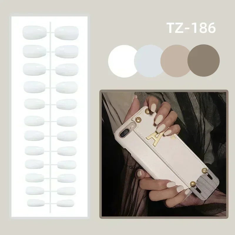 💗 24pcs French Almond Press-On Nails – White Edge with INS Pink Style