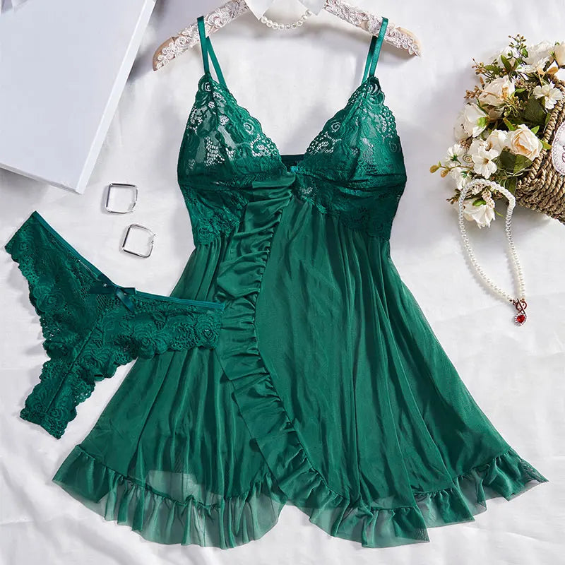 Fl Tulle Suspenders Exquisite Women's Lace Lingerie Set