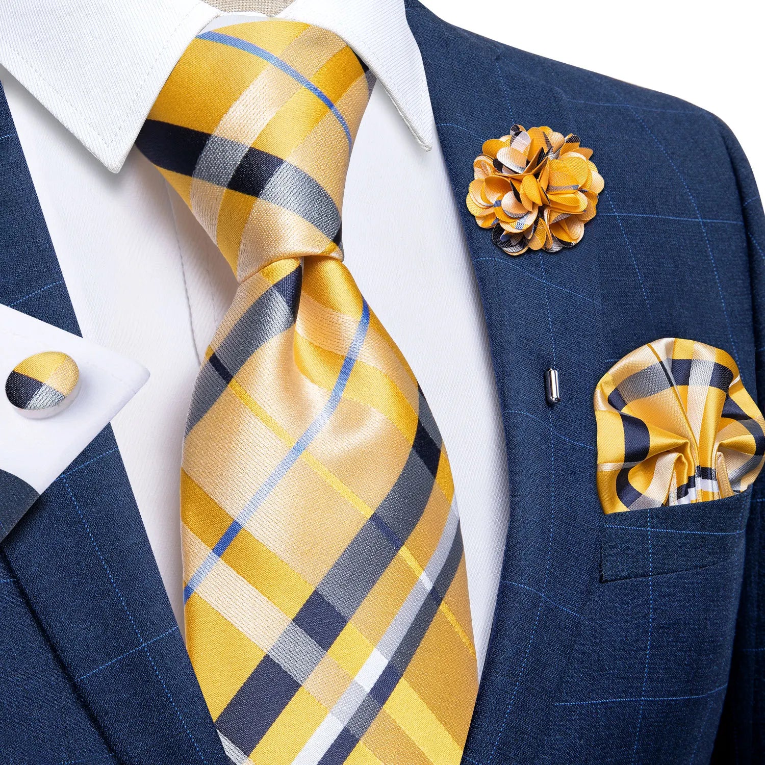 Blue Silver Paisley Neck Tie Set for Men