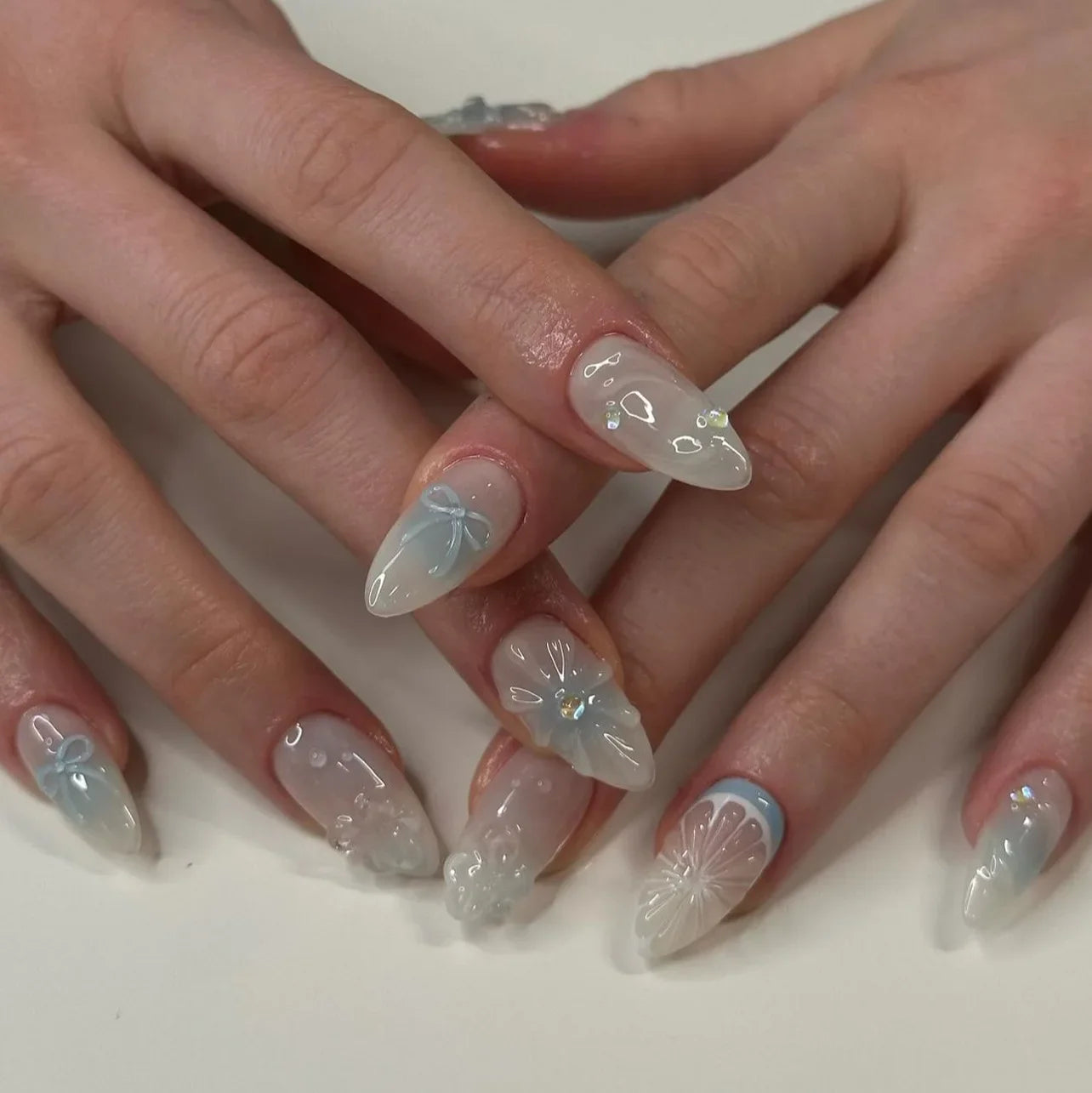 🌿 24pcs Flora Almond Press-On Nails – Mori Girl Ballet-Inspired Beauty
