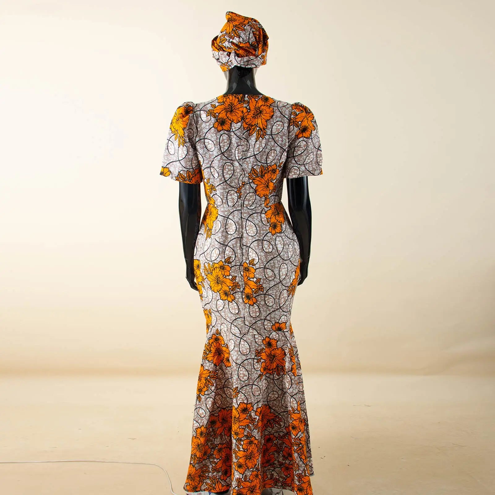 💃 African Party Dress for Women – Puff Sleeve Mermaid Dress with Headwrap (2525142)