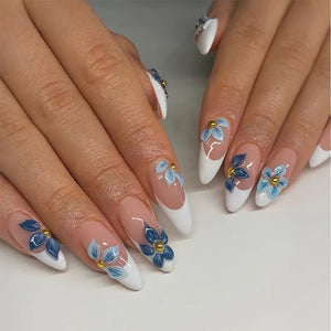 🌿 24pcs Flora Almond Press-On Nails – Mori Girl Ballet-Inspired Beauty