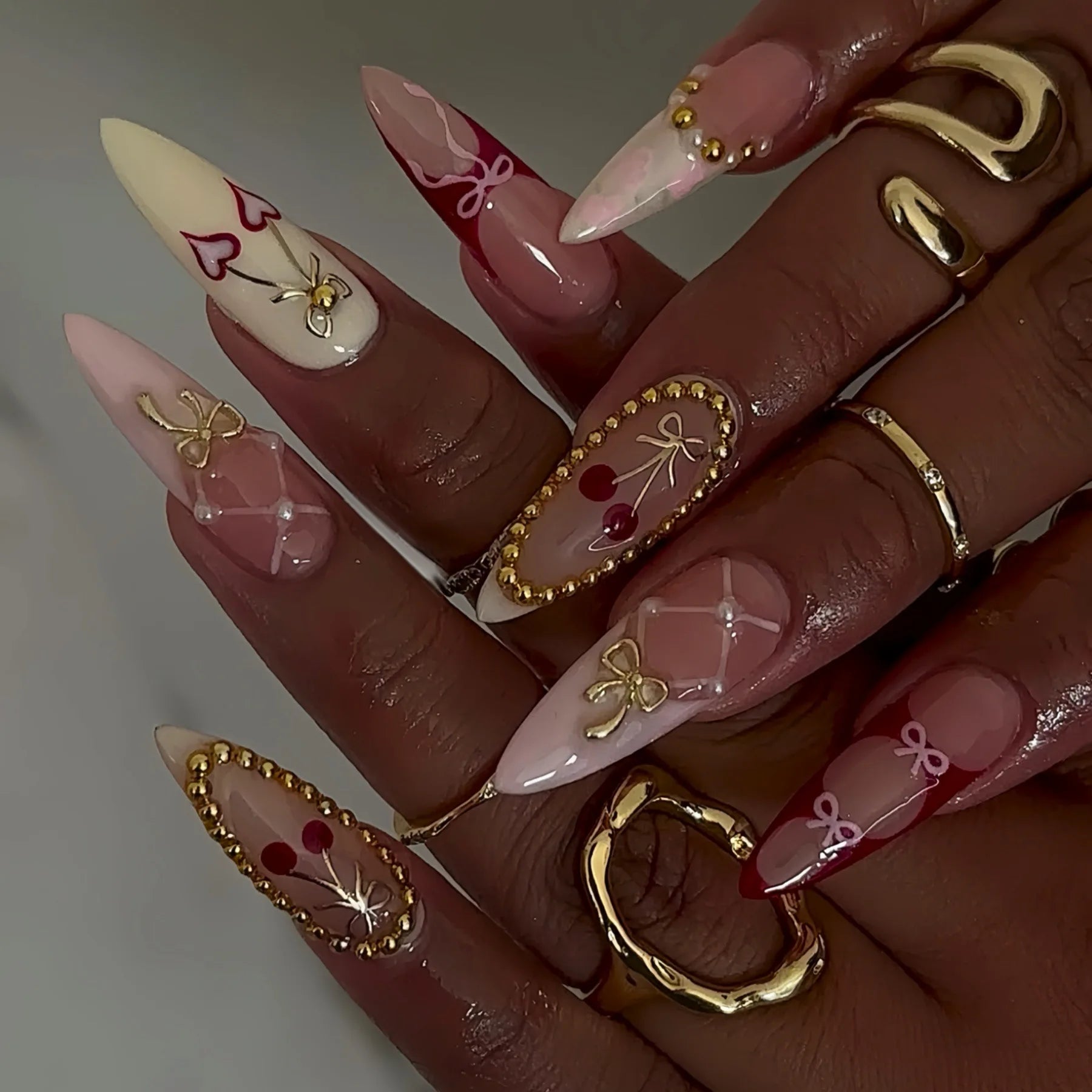 🌿 24pcs Flora Almond Press-On Nails – Mori Girl Ballet-Inspired Beauty