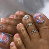 🦋 24pcs Butterfly Design Press-On Toe Nails – Short French Style with Rhinestones