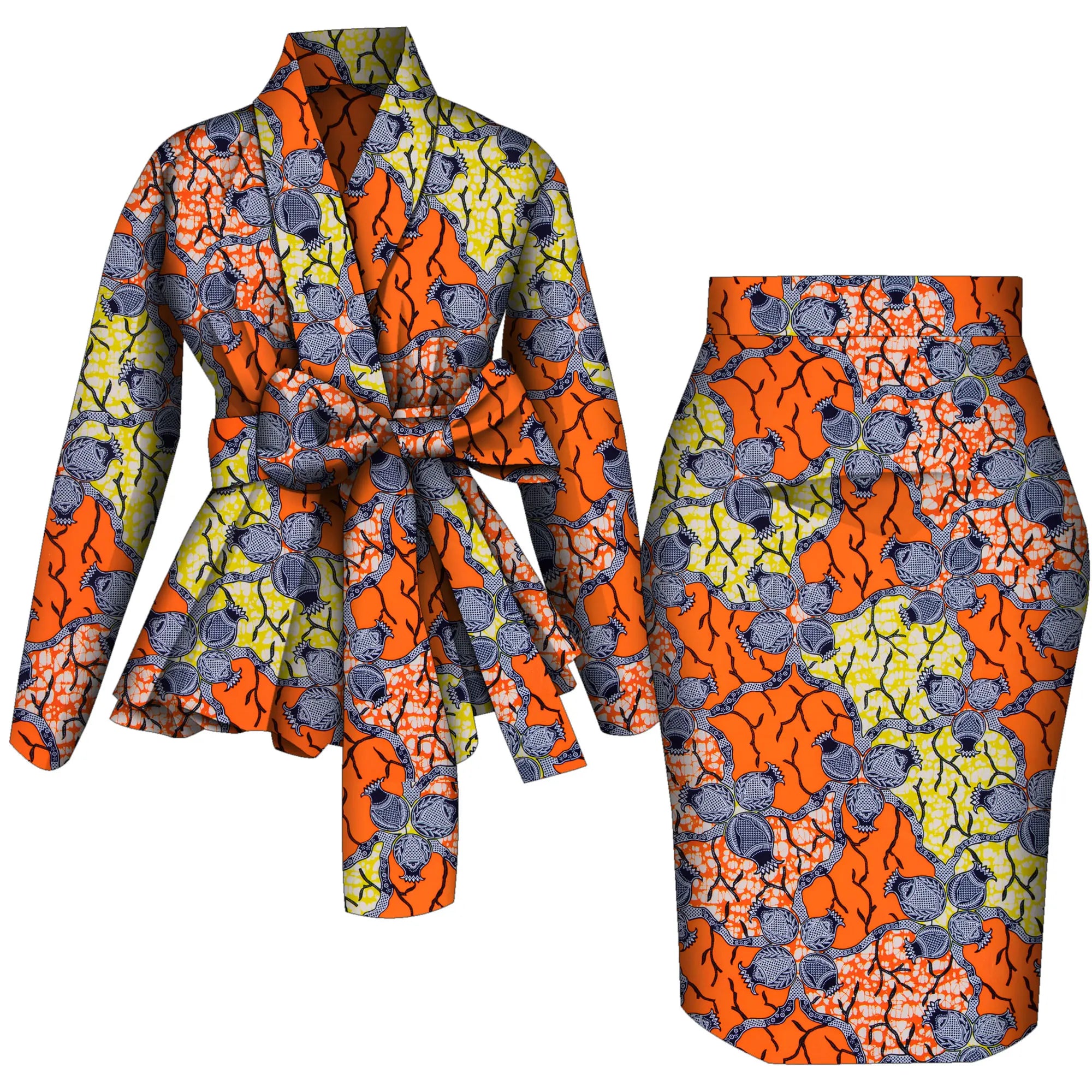 🌺 African Women Top & Skirt Set – Long Sleeve Ankara Print Suit (WY10871)
