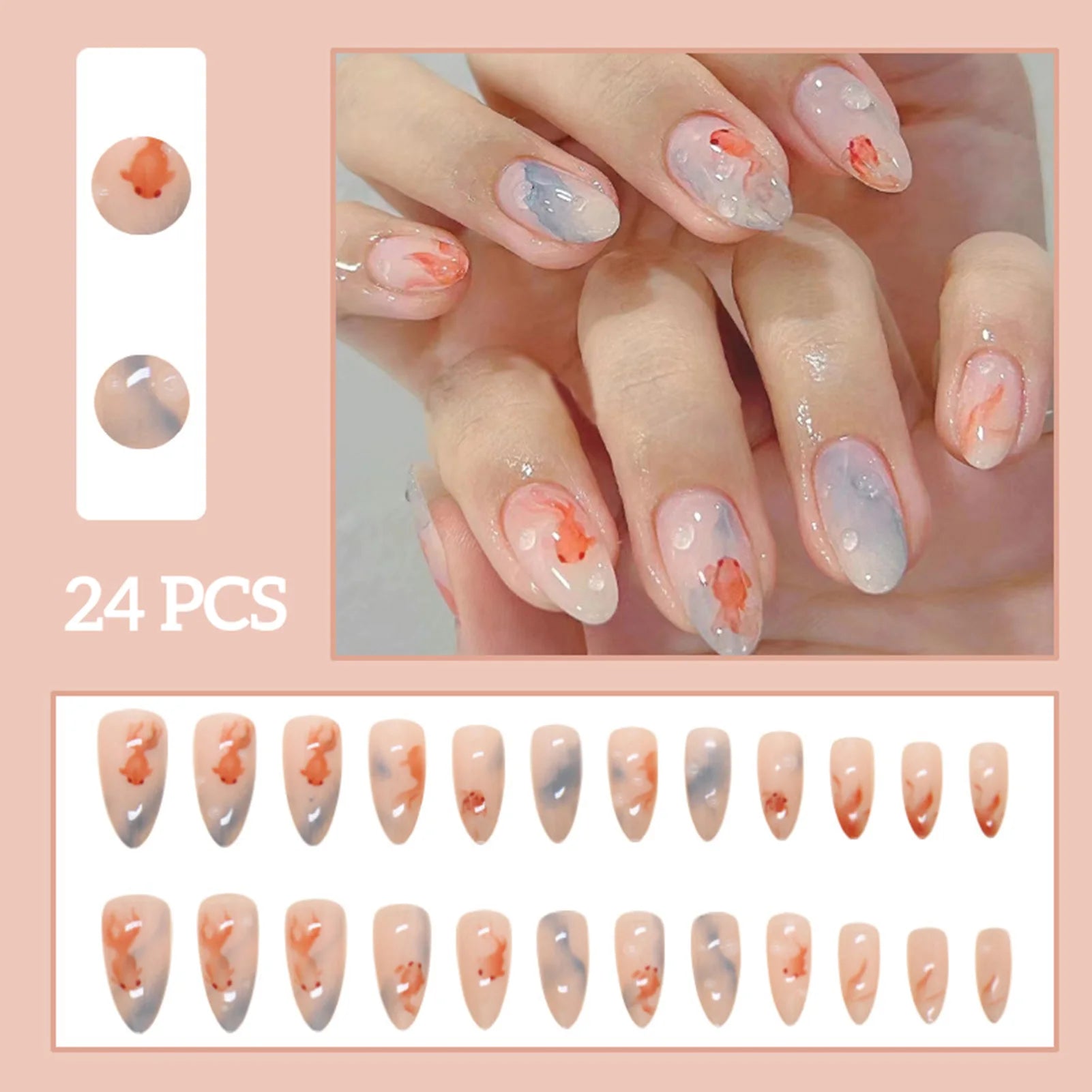 🌼 24pcs White Flower Press-On Nails – INS Yellow & Pink Blush Tones