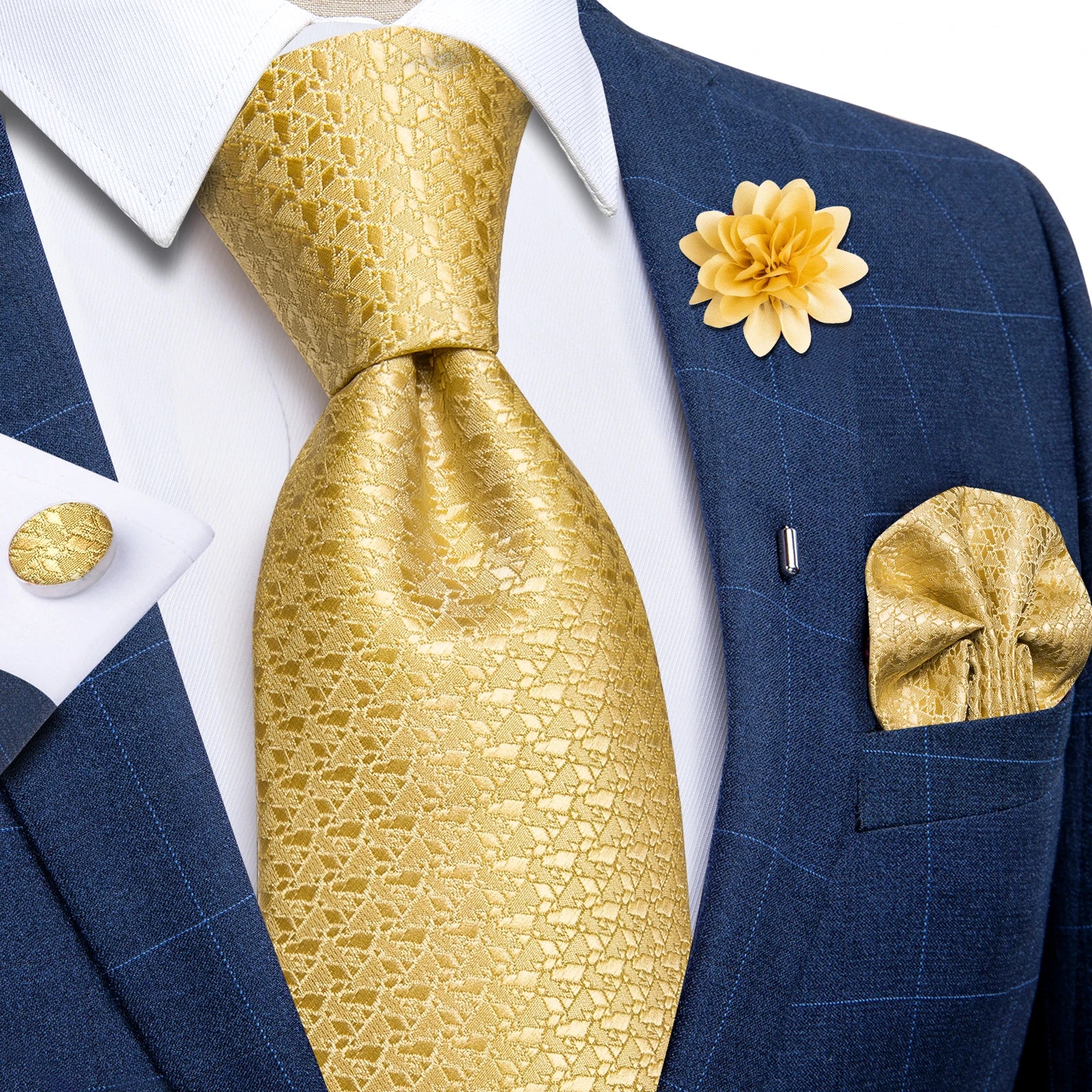 Blue Silver Paisley Neck Tie Set for Men
