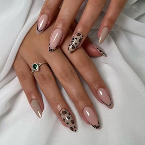 🎀 24pcs French Almond Press-On Nails – Elegant Golden Bow Design