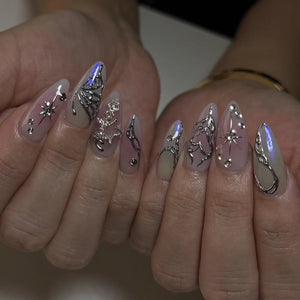 ⭐ 24pcs Simple French Almond Press-On Nails – Chic Stars & Easy Style