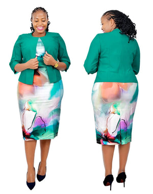 African Clothes Flower Printed Two-Piece Set – Sleeveless Bodycon Mini Dress & Coat Suit for Women