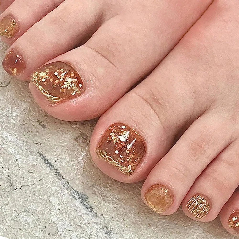 🦋 24pcs Butterfly Design Press-On Toe Nails – Short French Style with Rhinestones