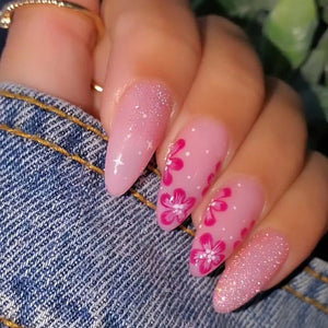 🌊 24pcs Cute Ocean Creature Press-On Nails – Yellow French Tip with Floral Fun