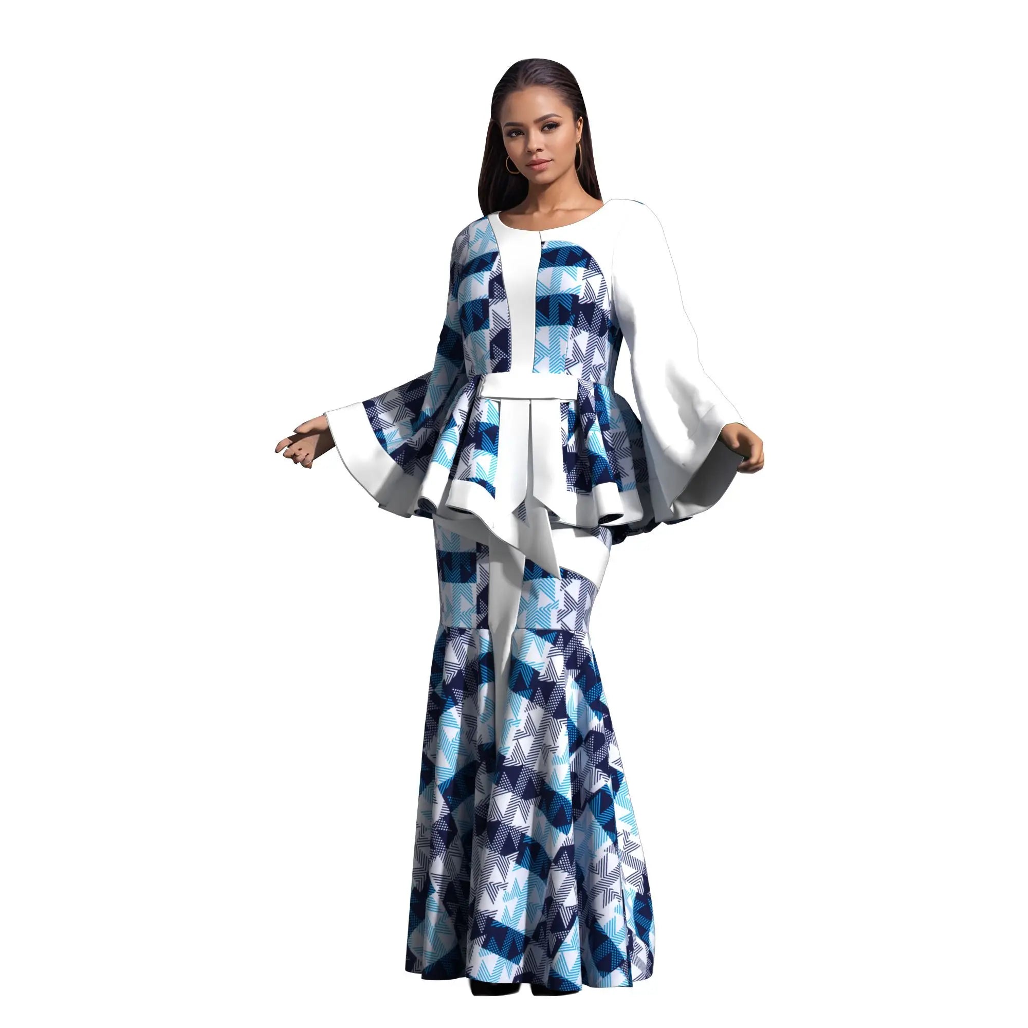 Women’s African Wax Print Two‑Piece Outfit — 2025 Bazin Riche Set (WY3792)