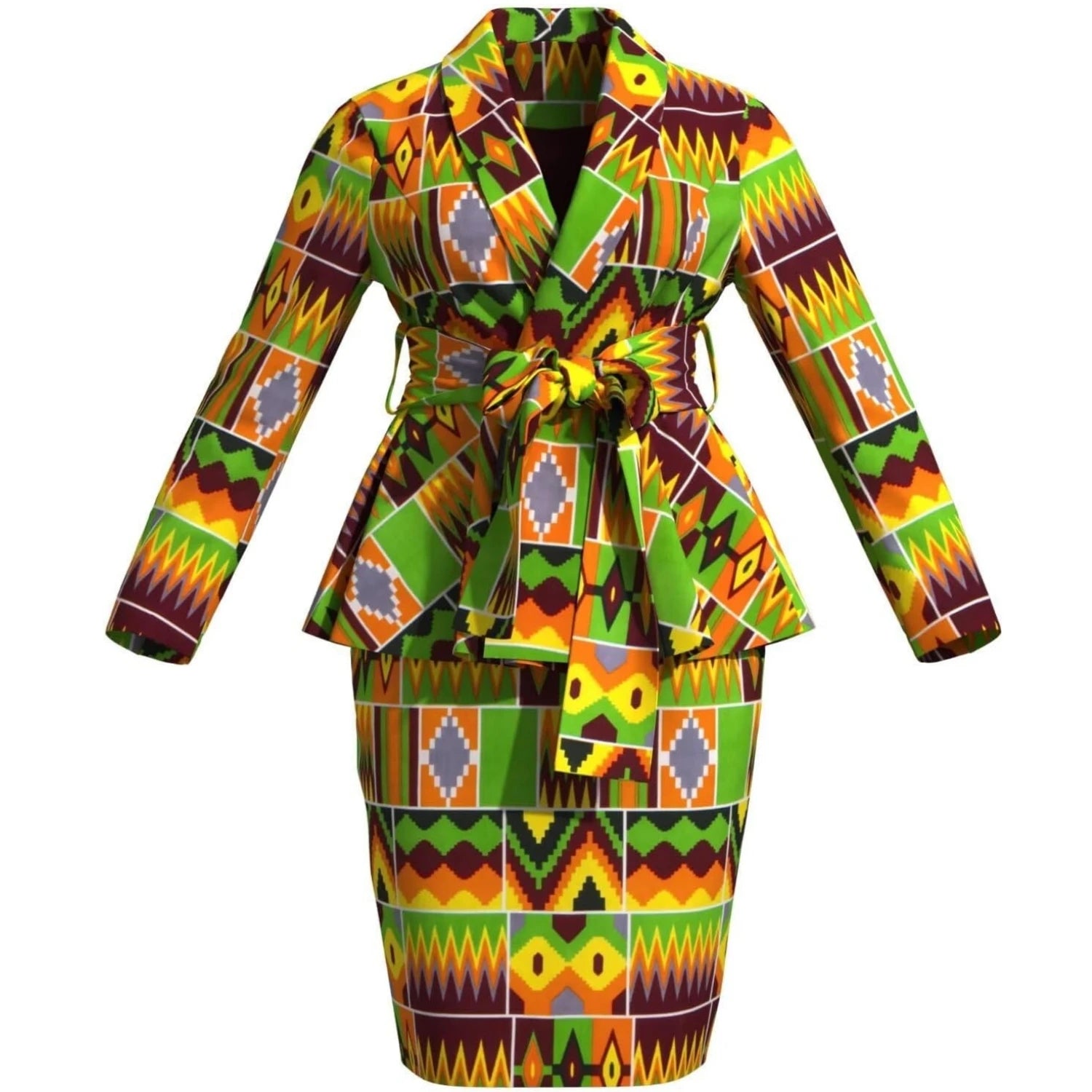 🌺 African Women Top & Skirt Set – Long Sleeve Ankara Print Suit (WY10871)