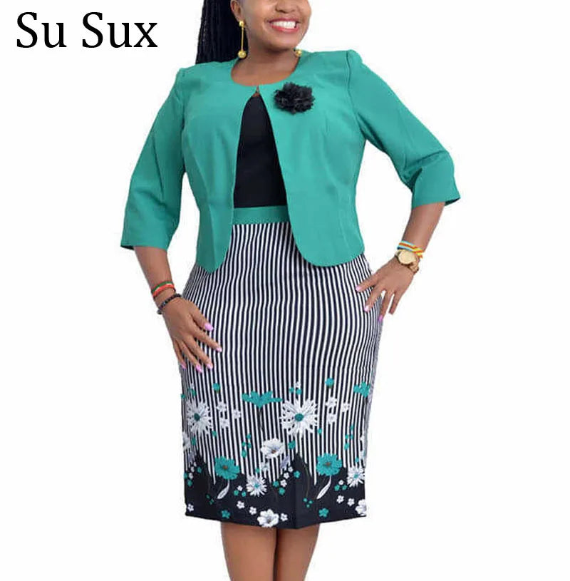 African Clothes Flower Printed Two-Piece Set – Sleeveless Bodycon Mini Dress & Coat Suit for Women