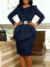 ✨ Elegant Office Lady Peplum Dress – O-Neck, Long Sleeve, High Waist
