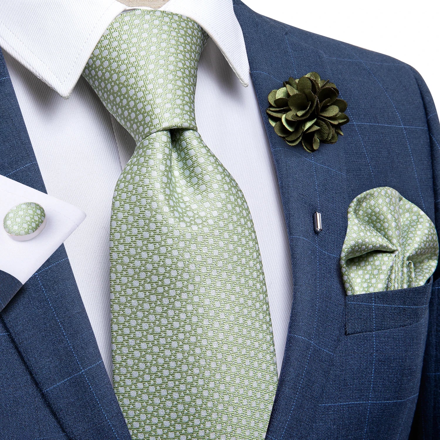 Blue Silver Paisley Neck Tie Set for Men