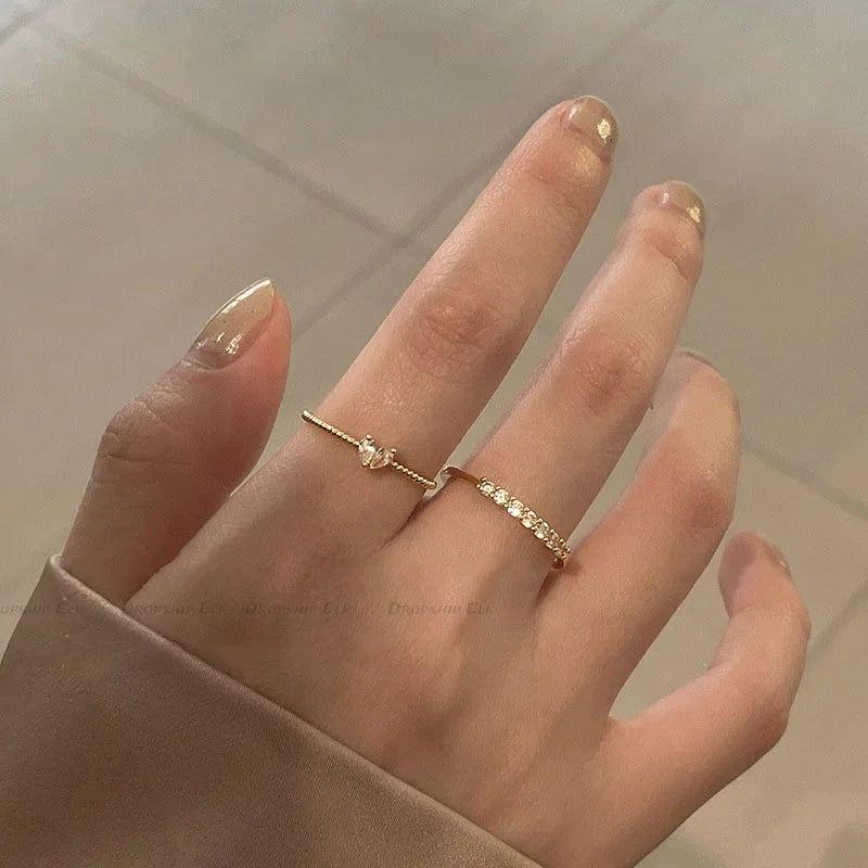 💛 2pcs/set Gold Color Heart Zircon Adjustable Rings