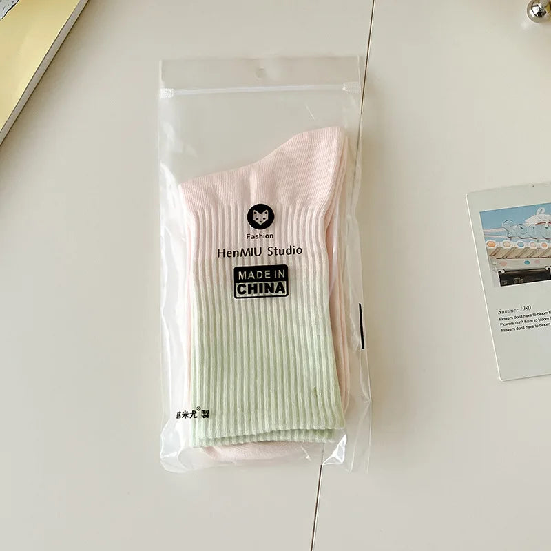 🌈 Gradient Color Mid‑Tube “Dopamine” Socks